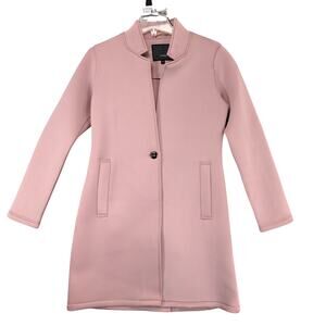 Steve Madden Women's S Pink Scuba Fabric Single Button Long Coat, Preppy Career